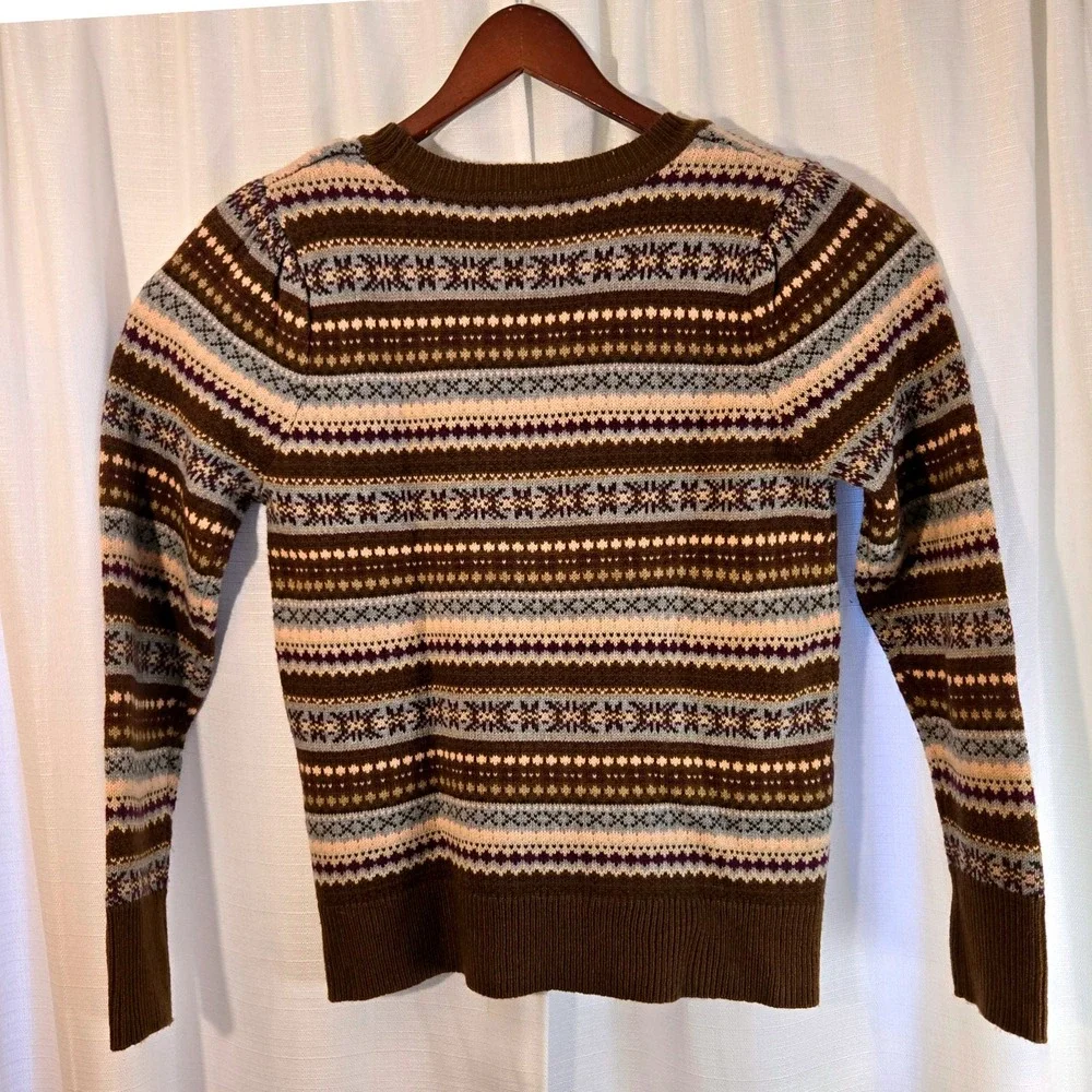 Calvin Klein Fair Isle Long Sleeve‎ Crew Neck Sweater Women's M Brown EUC